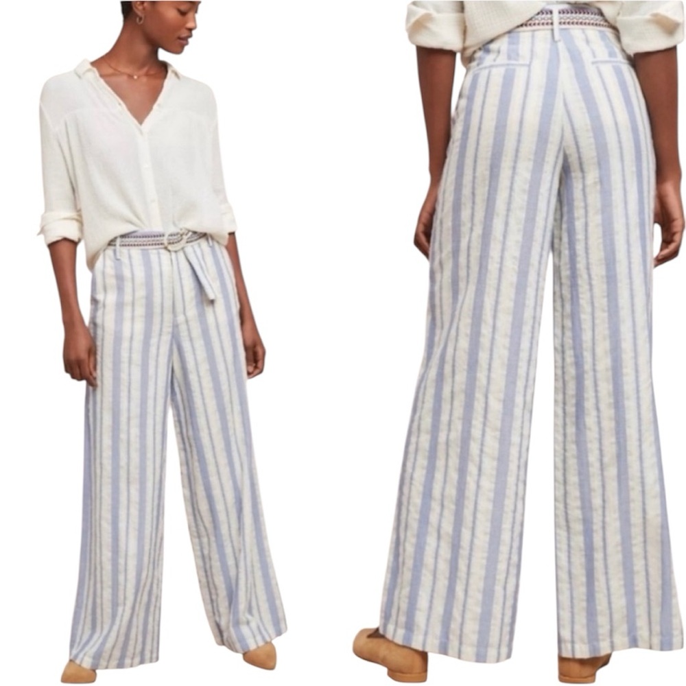 Ett:Twa for Anthropologie NWT coastal wide leg blue & white striped pants